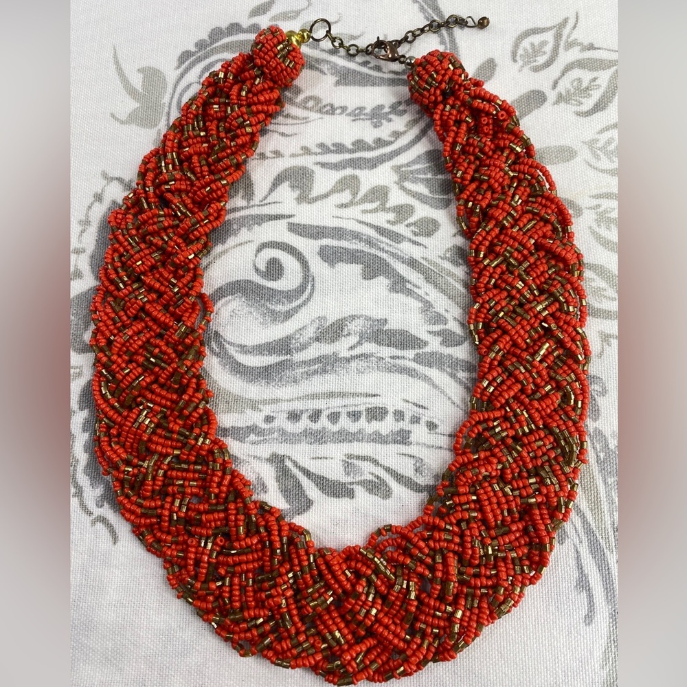 Vintage Multi Strand Seed Bead
Braided Artisan Choker Necklace